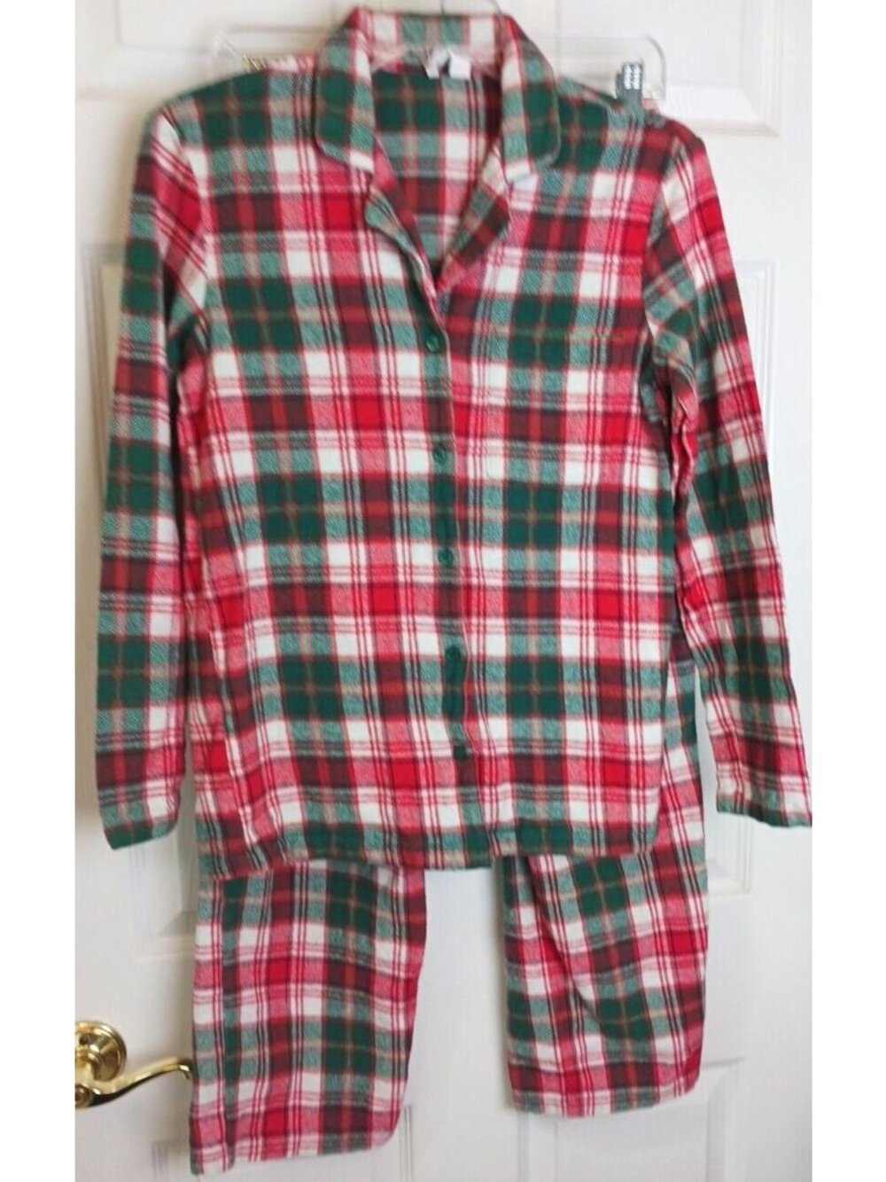 Nordstrom Flannel Pajamas XS 2 Pcs Set Plaid RedGreen Drawstring 100% Cotton D18